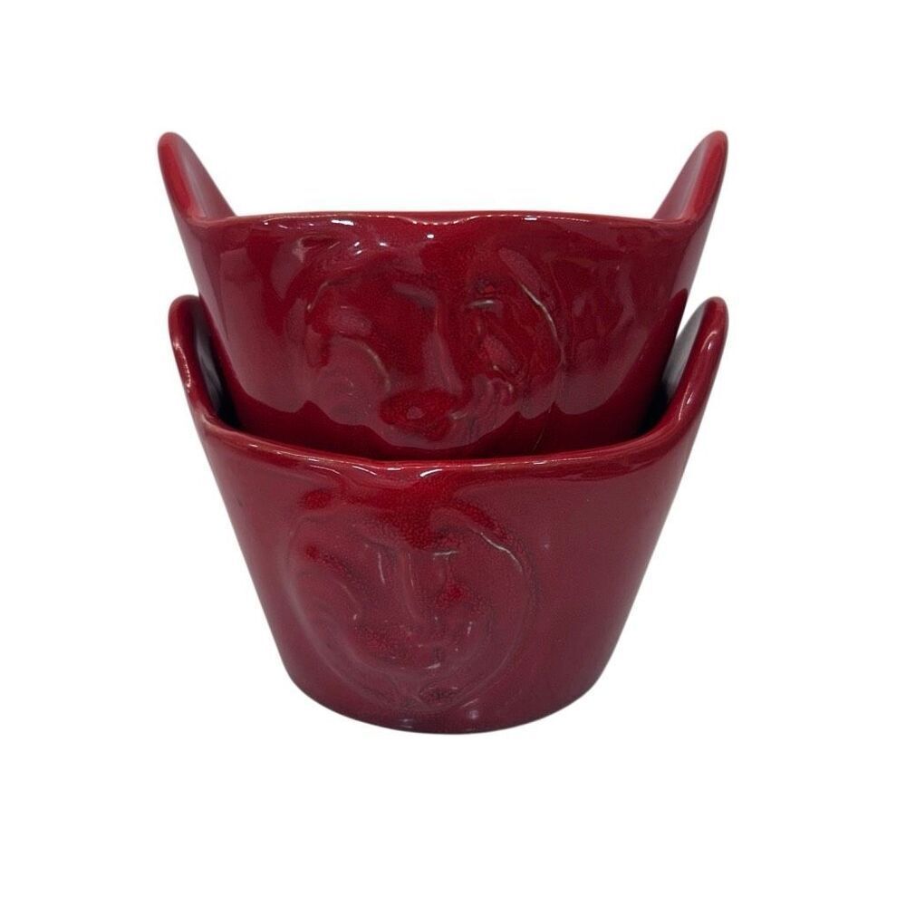 Set Of 2 Vtg Maioliche Jessica Serving Bowl 4"X 4.5" Red Ceramic Made In Italy